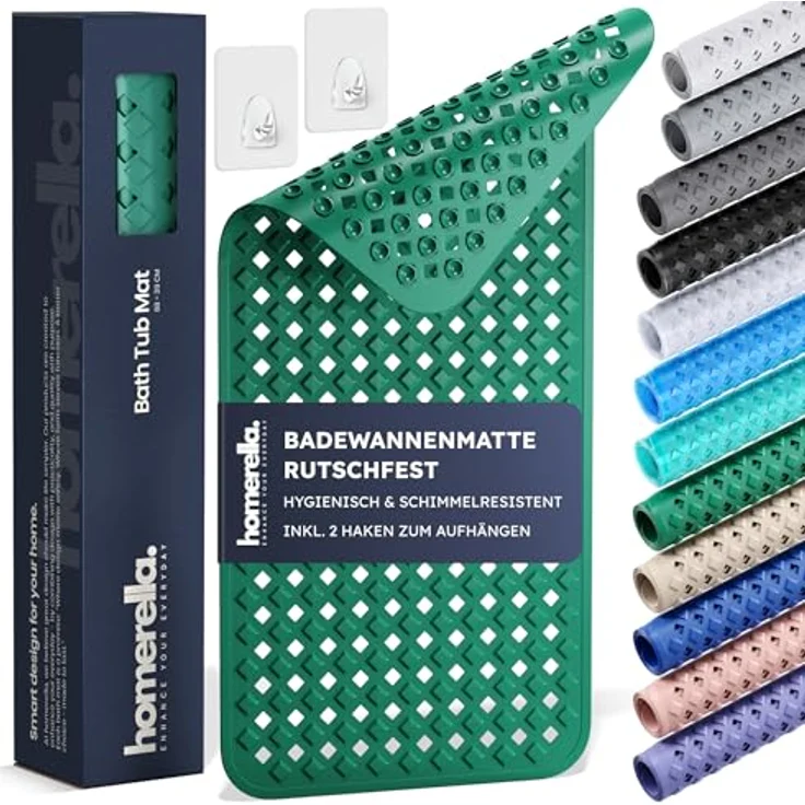 Homerella Badematte rutschfest Hautsensitiv 88x39cm, INKL. AUFHÄNGUNG, Antirutschmatte Badewanne BPA frei, Duschmatte schimmelresistent & maschinenwaschbar – Bild 2