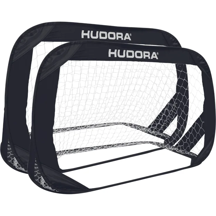 Hudora Pop Up Fußballtor mit Tragetasche, 2er Set, 120x80 cm, Schwarz