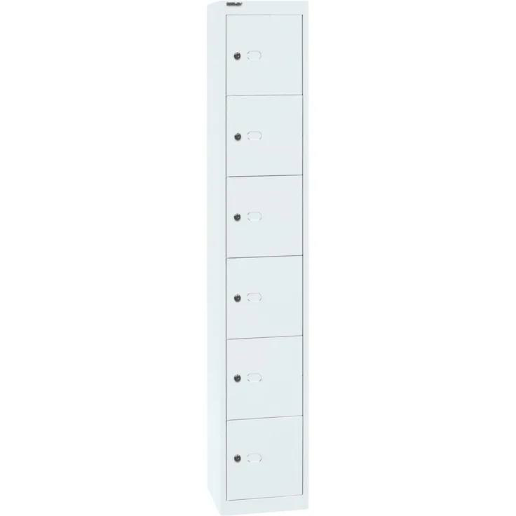 Bisley Garderobenschrank Office mit Schloss aus Stahlblech, 6 Fächer - Schließfächer einzeln abschließbar, Schließfachschrank - Tiefe: 30,5 cm - Farbe: verkehrsweiß, CLK126-696