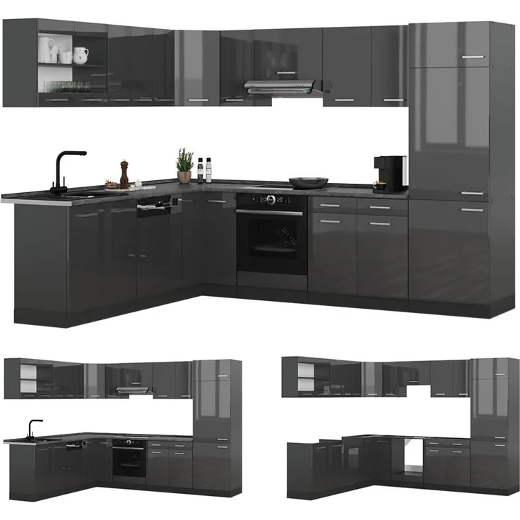 Eckküche R-Line Anthrazit Hochglanz/Anthrazit 287 x 227 cm, AP Eiche Vicco – Bild 6