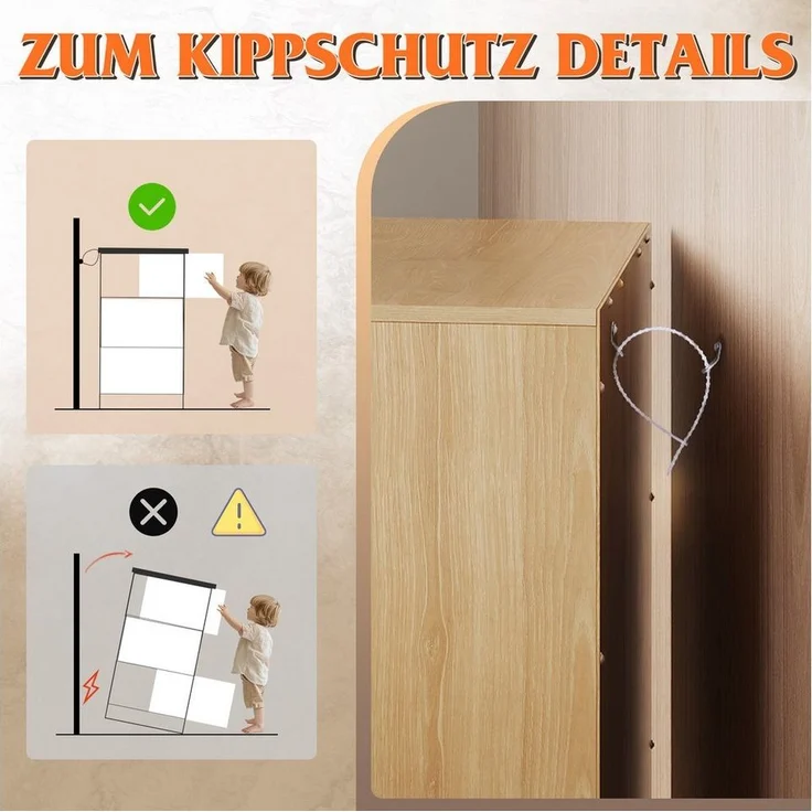 WLIVE Kommode Schubladenkommode mit 3 Schubladen, Sideboard, Breit 70,8 cm, Modernes Design ohne Griffe, Mehrzweckschrank für Schlafzimmer, Büro – Bild 2