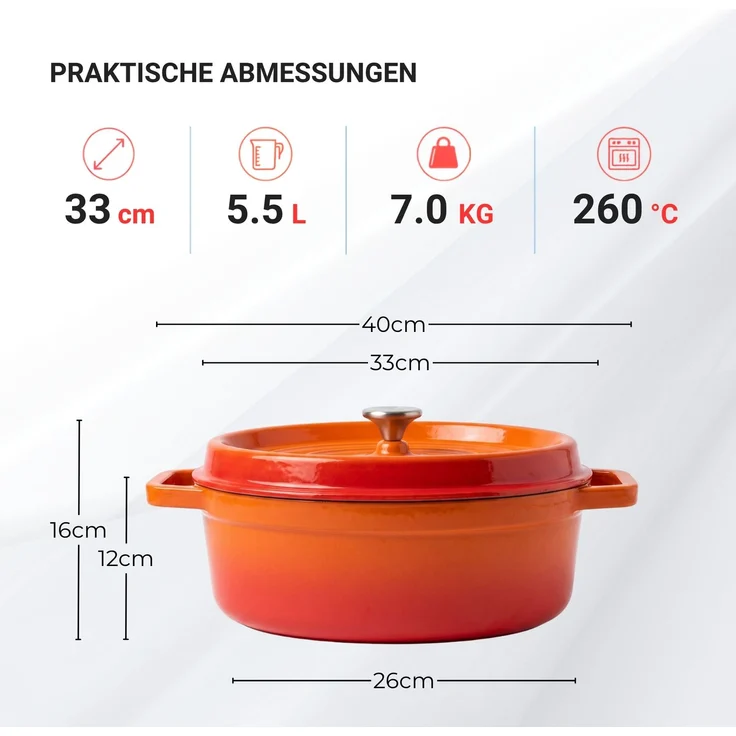 osoltus Bräter Emaille Gusseisen oval Orange 33 cm 5,5 Liter – Bild 3