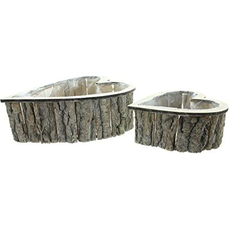 Pflanzherz Rindenstücke 2er Set Blumenkasten Pflanzkorb Pflanzschale Blumentopf – Bild 2