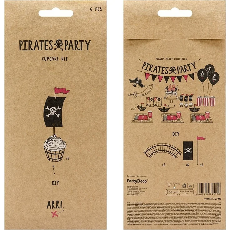 partydeco Muffinform, Piraten Muffin Förmchen 5x7,5x5cm & Cake Topper 20cm 6erSet – Bild 4