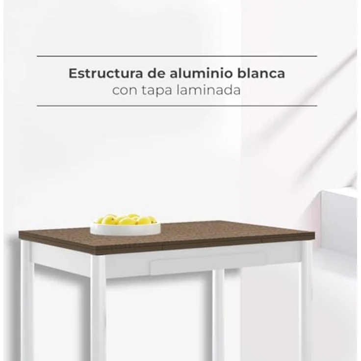 ASTIMESA Ausziehbarer Küchentisch, weiße Struktur, laminierte Oberfläche, dunkle Eiche, ideal für kleine Räume, 90 x 50 cm, ausziehbar 140 x 50 cm – Bild 3