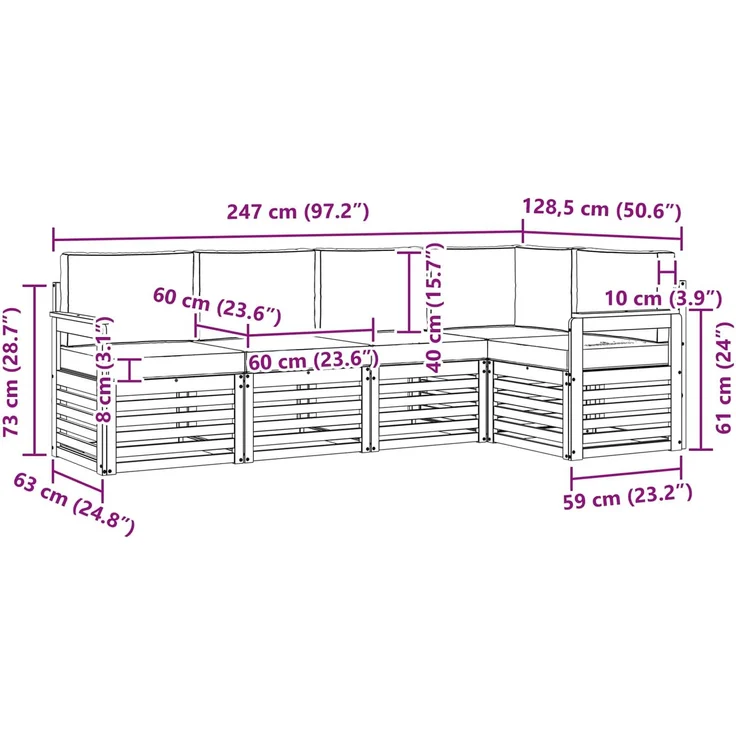 vidaXL Outdoor-Sofagarnitur 5 stk. 5-Sitzer Natur und Anthrazit 3374797 – Bild 10