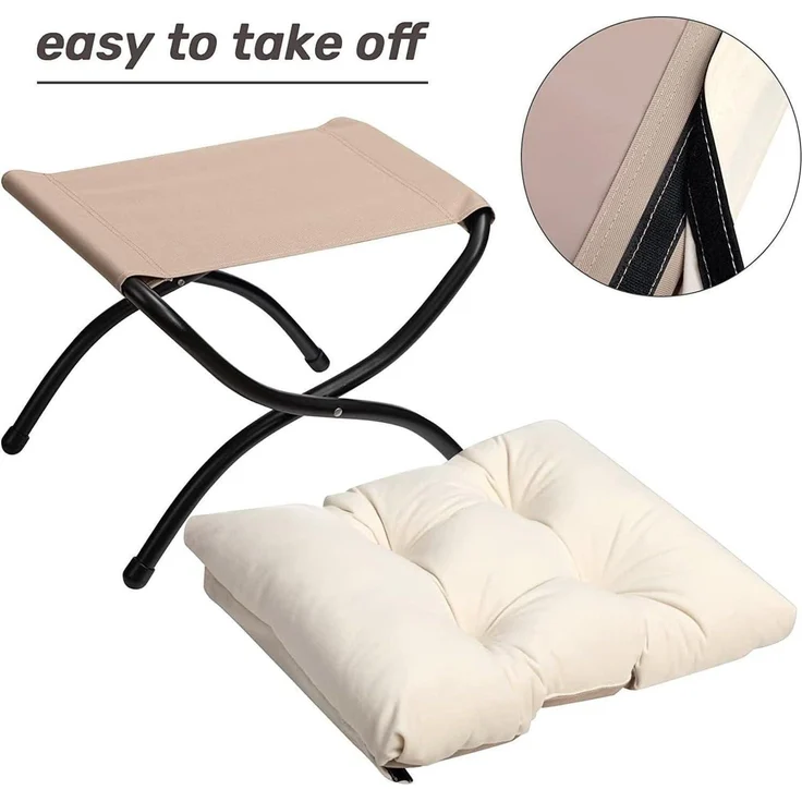 Sessel Ohrensessel Hocker Samt Lesesessel Beige mit Fußhocker – Bild 9