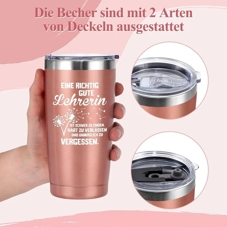 Livole Lehrerin Geschenk - Thermobecher 600ml Kaffee Becher to go Roségold – Bild 6