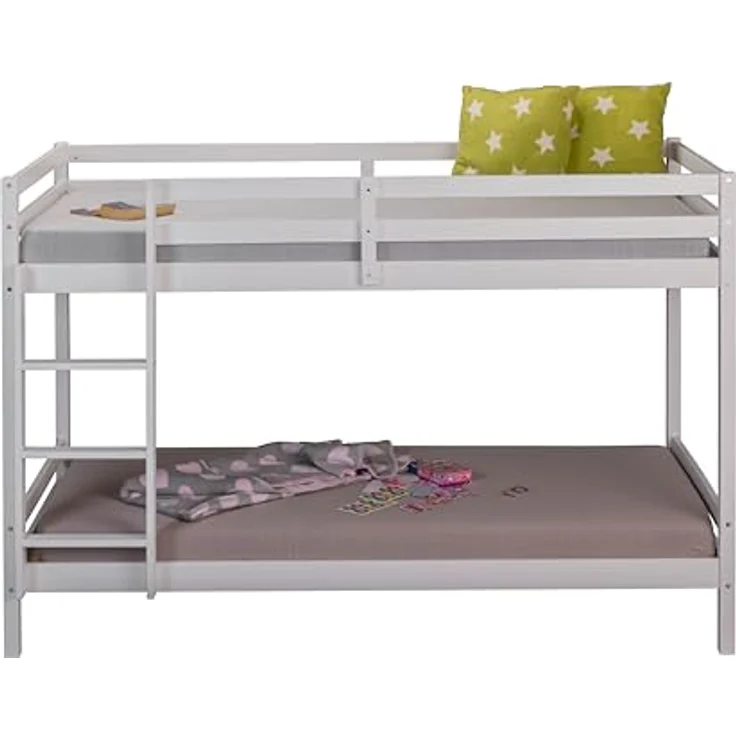 Inter Link – Etagenbett – Hochbett – Jugendbett -Stockbett – Kinderbett – Kiefer massivholz – Weiß – ohne Lattenrost – 90x200 cm - Small Cloud – Bild 3