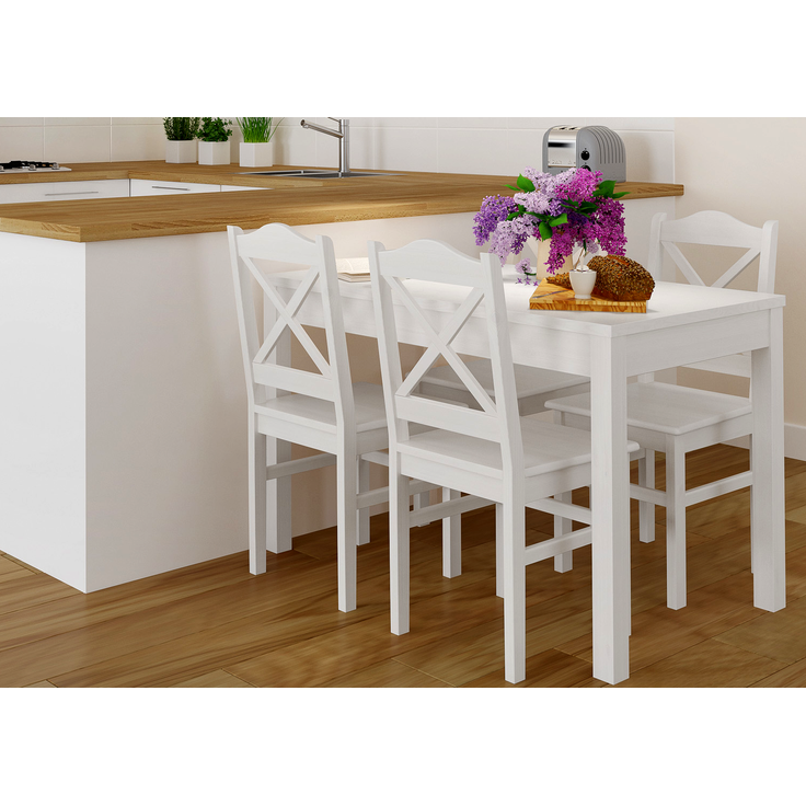 Weiße Essgruppe mit Küchentisch und 4 Stühle Massivholz 90.70-51 A W-Set 20 – Bild 2