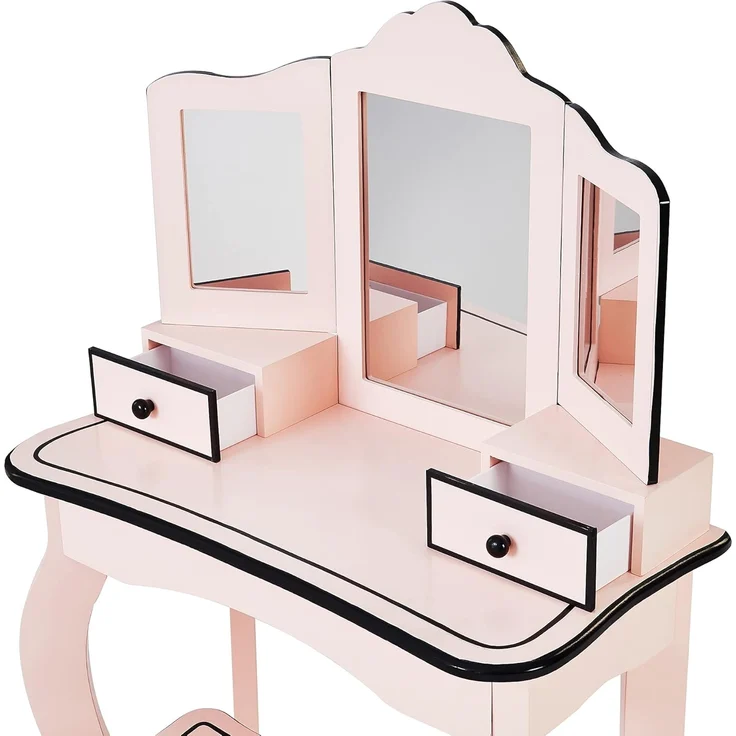Fantasy Fields Kinder Holz Schminktisch mit Spiegel und Hocker Rosa/Schwarz TD-13028P – Bild 8