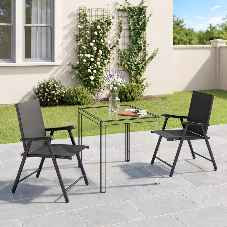 Outsunny Klappstühle, Stahl, Texteline, Schwarz, 62L x 58B x 97H cm – Bild 2