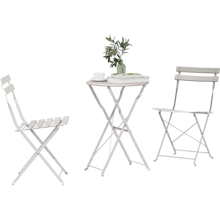 vidaXL Klapp Bistro Set 3 pcs Beige Stahl 42002971 – Bild 2