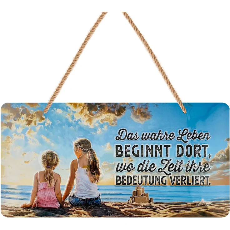 LANOLU Blechschild Das wahre Leben - 16x32cm – Metall – Mehrfarbig – 16125 – Bild 1