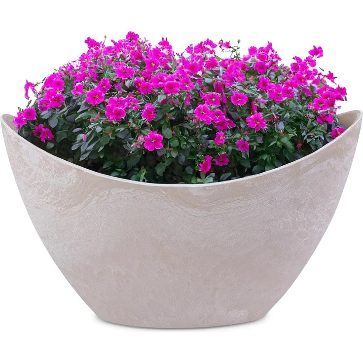 matches21 HOME & HOBBY Blumentopf Hohe Pflanzschale oval Vintage sand-beige 20 x 12 cm wetterfest (1 St), Schiffchen Deko-Schale als Tischdeko Blumen-Schale Outdoor Garten-Deko – Bild 1