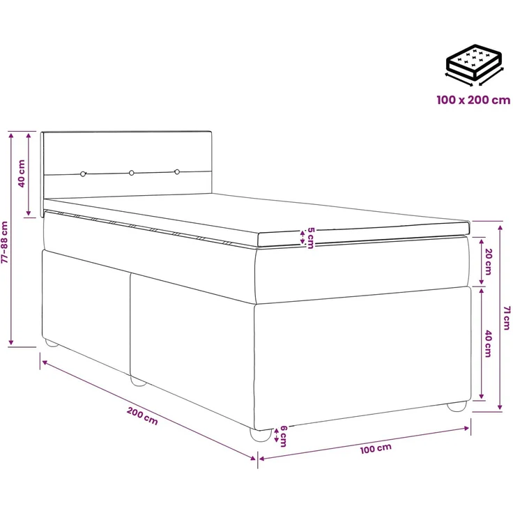 vidaXL Boxspringbett mit Matratze Schwarz 100 x 200 cm Stoff 3451400 – Bild 11