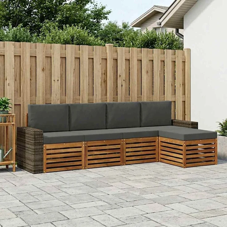 vidaXL Outdoor-Sofagarnitur 5 stk. 5-Sitzer Natur und Anthrazit 3384248 – Bild 1