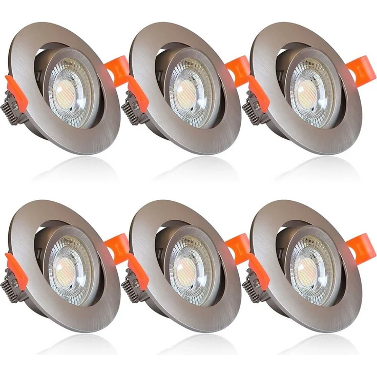 Maxkomfort LED Einbaustrahler 6er Set LED Einbaustrahler schwenkbar ultraflach Ø85mm, LED wechselbar, Warmweiß/Kaltweiß/Neutralweiß, 3 Lichtfarben - 3000K/4000K/6500K - Deckenspots/Einauspots IP20 silber – Bild 1