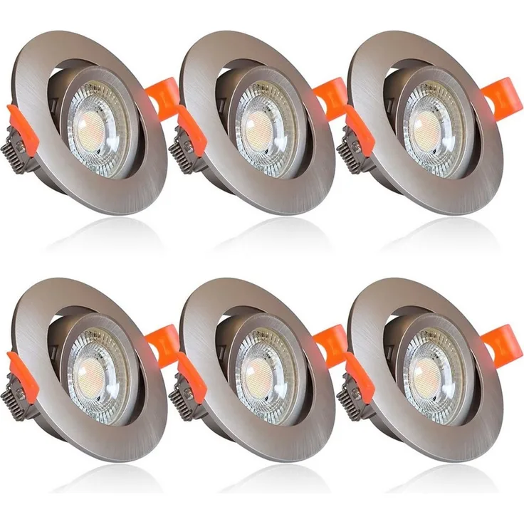 Maxkomfort LED Einbaustrahler 6er Set LED Einbaustrahler schwenkbar ultraflach Ø85mm, LED wechselbar, Warmweiß/Kaltweiß/Neutralweiß, 3 Lichtfarben - 3000K/4000K/6500K - Deckenspots/Einauspots IP20 silber