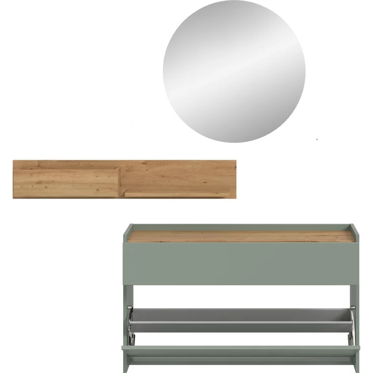 Garderobenkombination B/H/T: 197x140x32 cm in Salbei Nachbildung und Artisan Oak Nachbildung – Bild 3