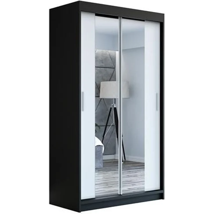 Schwebetürenschrank NEO 2-türig Schrank 120 cm (mit Spiegel) Farbe: Schwarz , weiß – Bild 1