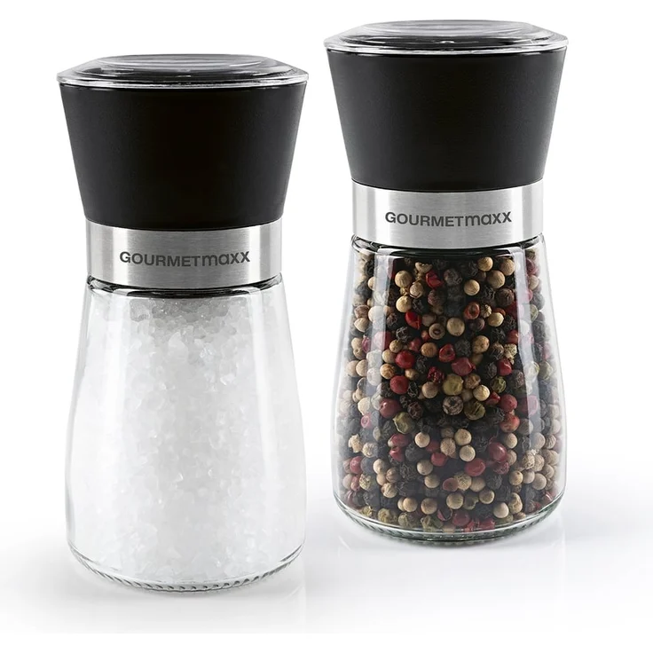 GOURMETmaxx Salz- & Pfeffermühle Kompakt 2er-Set transparent/schwarz – Bild 1