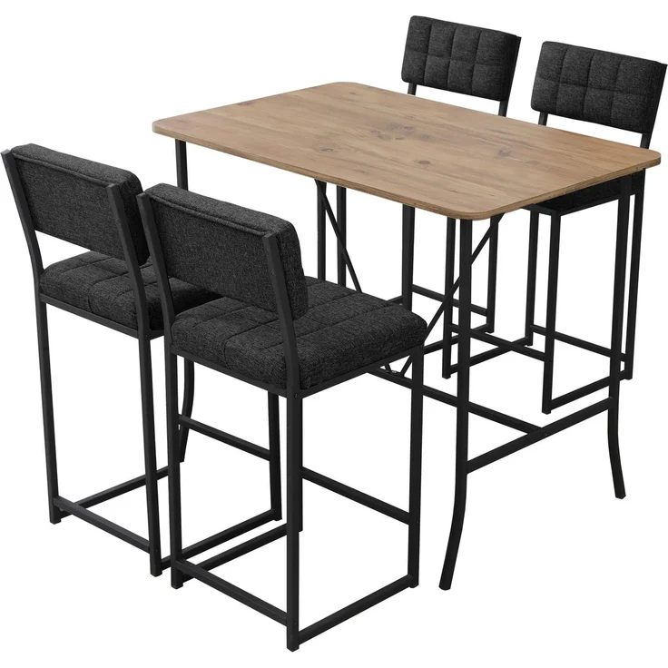 Skye Decor 'Retro - Anthracite, Walnut' Bartisch-Set mit Barhockern (5-teilig), Anthrazit / Walnuss, 110 x 92 x 70 cm – Bild 3