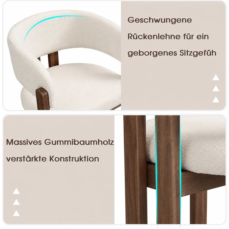 6 Esszimmerstühle aus Massivholz, bequem und atmungsaktiv, geeignet für Esszimmer, Wohnzimmer, Cafés, moderner Stil, boucle, Walnussholzfarbe + Beige--Nussbaum--60x51x80cm--YOUDENOVA – Bild 7
