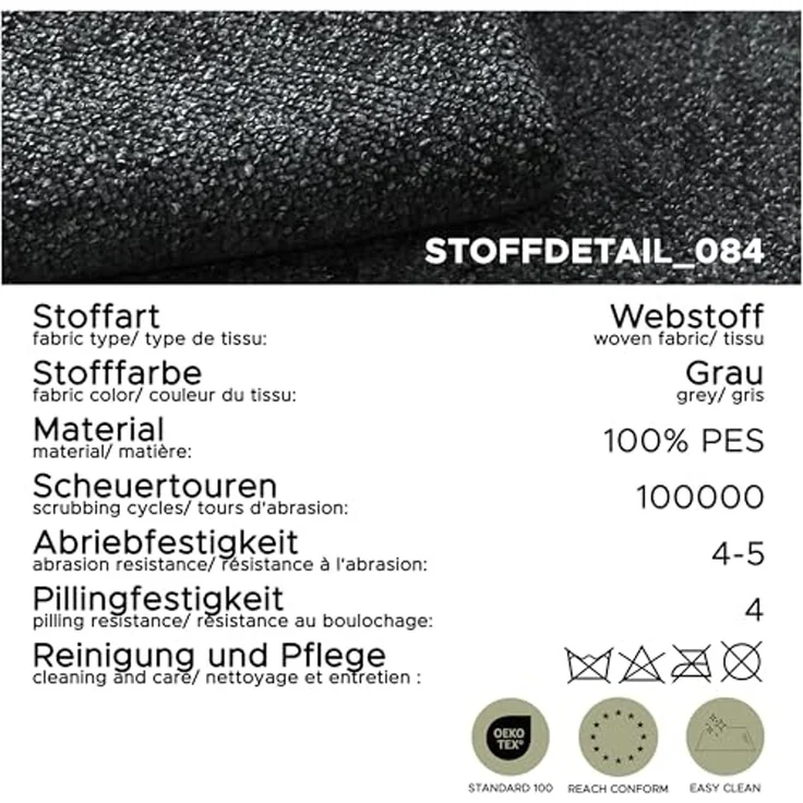 Ecksofa (B/H/T: 259x87x165 cm) in Grau – Bild 6