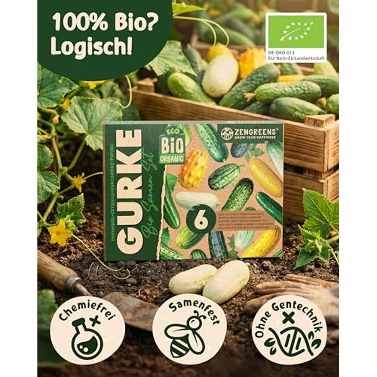 ZenGreens® - Bio Gurkensamen im 6er Set - 6 Gurken Samen für den einfachen Anbau im Garten, Balkon oder Hochbeet - Pflanzensamen - Saatgut – Bild 4