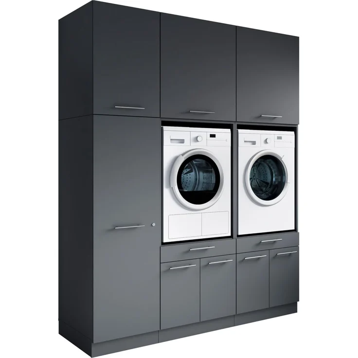Laundreezy Waschraum Komplett-Set, Anthrazit - Modulares Schranksystem für Waschküche & Hauswirtschaftsraum - 186 x 238 x 68 cm (B/H/T)