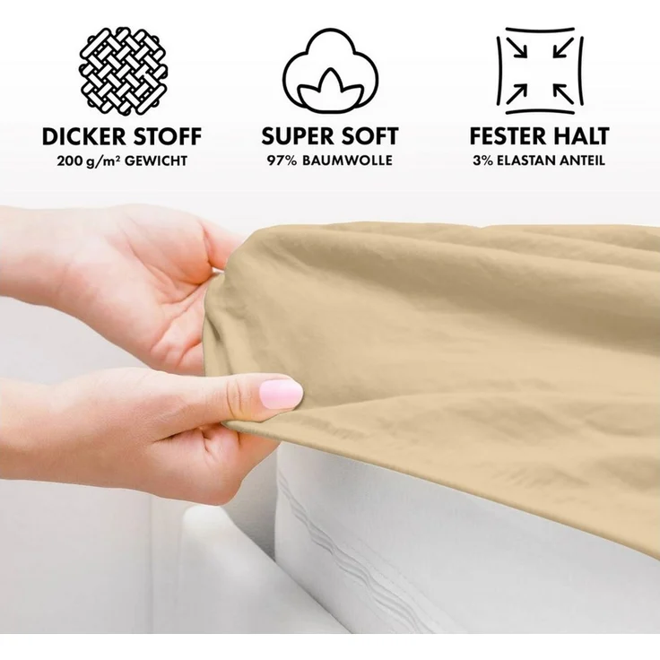 Jacobson Spannbettlaken PREMIUM 200 g/m² Jersey aus 97% Baumwolle & 3% Elasthan, Extra dichtes Bettlaken mit maximalem Halt – Bild 3