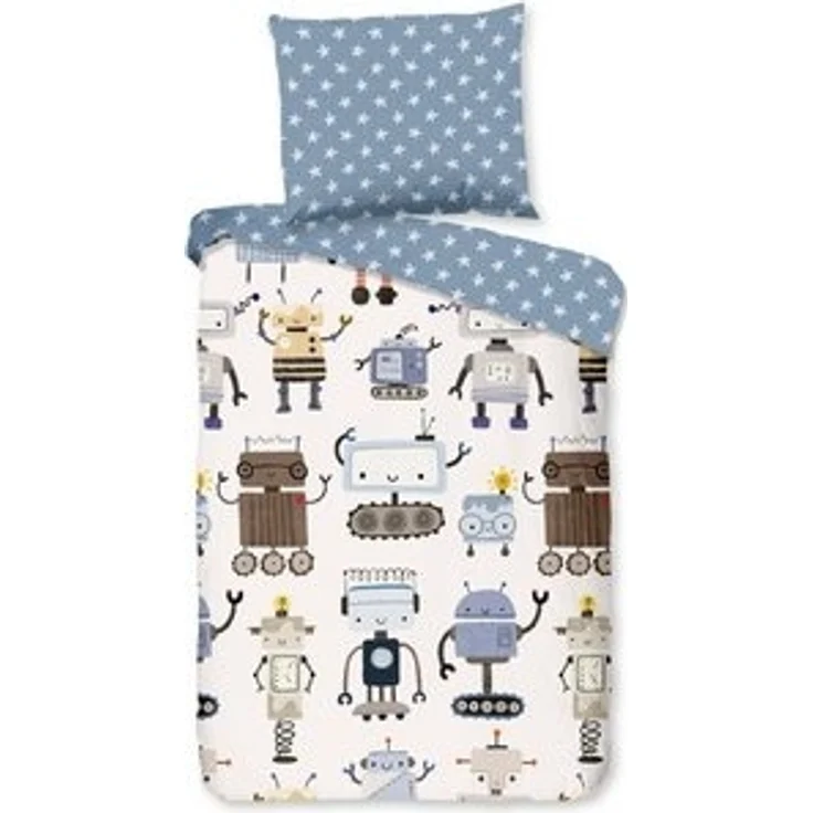 Good Morning Kinder Baby Bettwäsche 100x135 Robo Roboter Sterne blau weiß 33012 – Bild 6