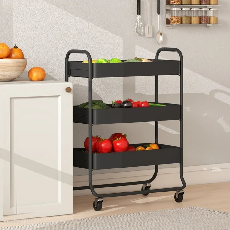 Küchenwagen, 3 Körbe, 4 Rollen, Metall, Schwarz--Schwarz--64.5x34x87cm--YOUDENOVA – Bild 7