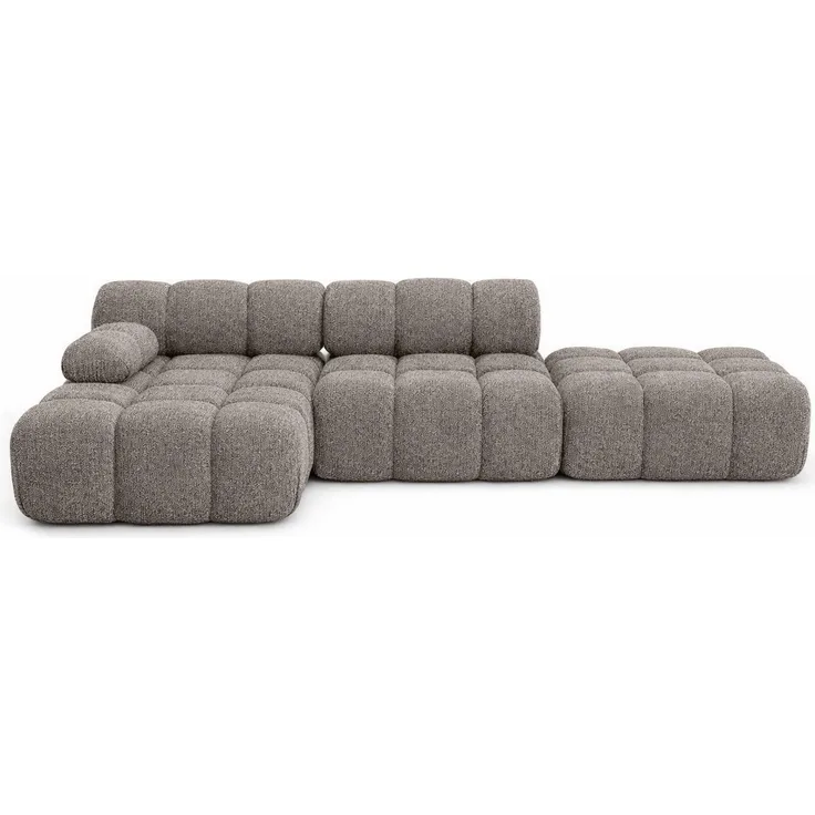 Kaiser Möbel Selia L, Modulares Ecksofa mit Hocker, Bouclé-Stoff Abriamo, Hoher Sitzkomfort, Weiche, abgerundete Form