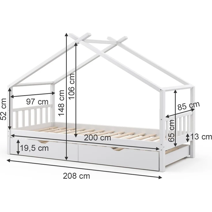 Hausbett Design Weiß 90x200 cm mit Gästebett und Matratze Vitalispa – Bild 3