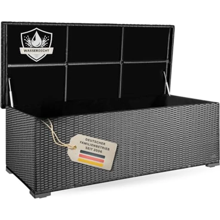 RS Trade 'Sienna' XL Kissenbox mit Doppel-Hubautomatik und Innenverkleidung, ca. 650 Liter, Polyrattan grau-silber, 60 x 73 x 155 cm – Bild 2