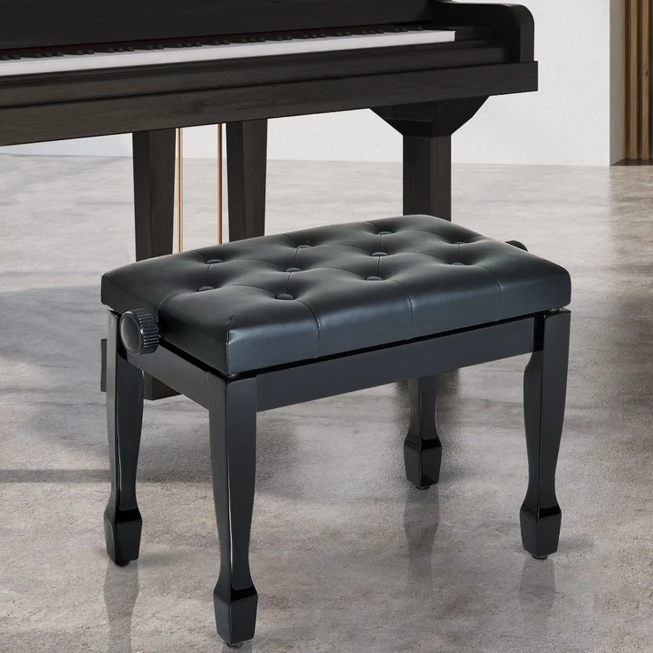 Klavierbank, höhenverstellbare Keyboardbank aus Massivholz, Klavierhocker mit gepolstertem Sitz aus Polyurethan mit 10 Knöpfen, stabil und rutschfest, Belastbarkeit 200 kg, schwarz – Bild 3
