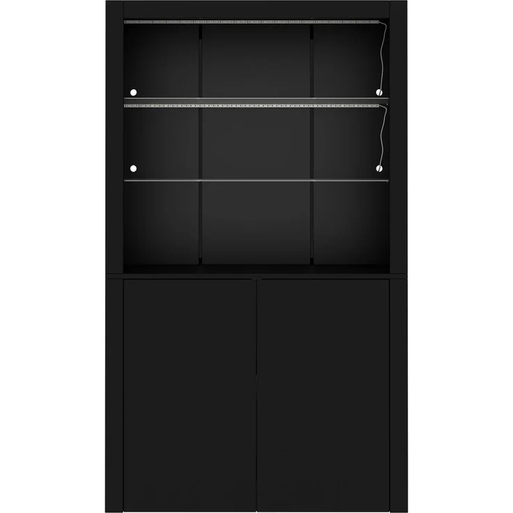 DESVIAE Hochschrank mit LED-Beleuchtung 100x170x35 cm MDF, Glas und Spanplatte Schwarz – Bild 8