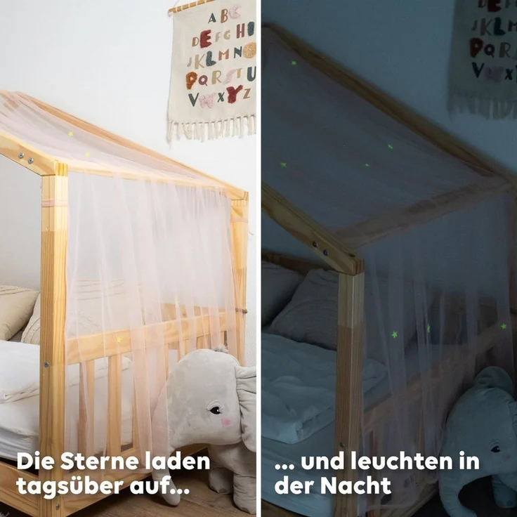 lilimaus Betthimmel Leuchtender Betthimmel mit Sternen für Kinder Hausbetten, Leuchtender Sternenhimmel für Kinder-Hausbetten, 90x200 & 120x200 cm – Bild 2