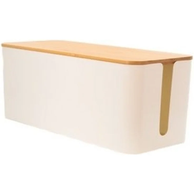 Intirilife Kabelbox, Kabelbox mit Bambusdeckel in Weiß Kabelmanagement Box – Bild 6