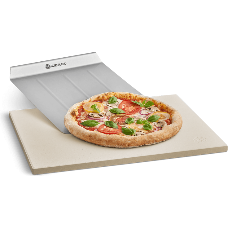 Pizzastein mit Pizzaschaufel, BURNHARD® Cordierit, extra krosses Backergebnis, hitzebeständig, Edelstahl-Schaufel, für Backofen & Grill, 45x35 cm, Zubehör Set – Pizzastein Set Deluxe - Multi-Color - #946805