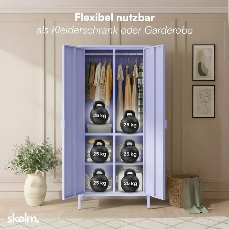 skølm 'Ituri' Kleiderschrank, Metall, 170x45x80 cm, lila, Garderobe mit 4 Fächern und 2 Kleiderstangen – Bild 5