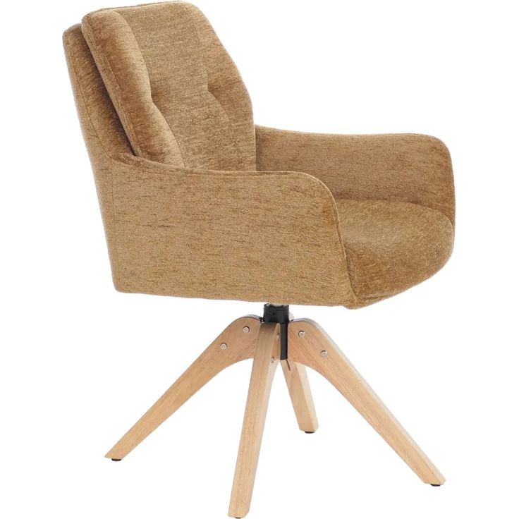 2er-Set Esszimmerstuhl HWC-Q37, Küchenstuhl drehbar Auto-Return, Stoff (680g/m²) Chenille Öko-Tex Holz MVG ~ senfgelb – Bild 5