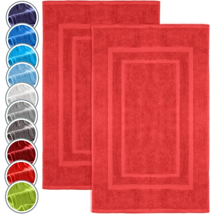 NatureMark Badematte 2er-Set Badvorleger 50x80cm, strapazierfähig, Baumwolle, rechteckig, Badematte 2-tlg, Duschmatte Duschvorleger, Premium Qualität, 50x80cm, Rot – Bild 1