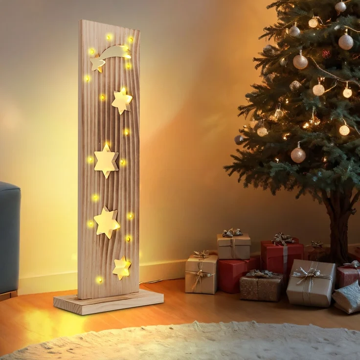 LED Weihnachtsdeko, Sternenmuster, Holz Kiefer, H 60 cm – Bild 3