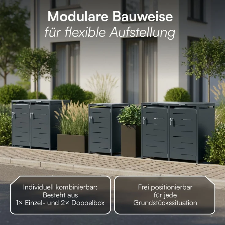 STEELSØN 'Diorus' Mülltonnenbox 5er je 240 Liter, anthrazit, Mülltonnenverkleidung aus Stahl mit Sichtstreifen, wetterfest, 116x80x337 cm, abschließbare Müllbox für 5 Tonnen – Bild 7