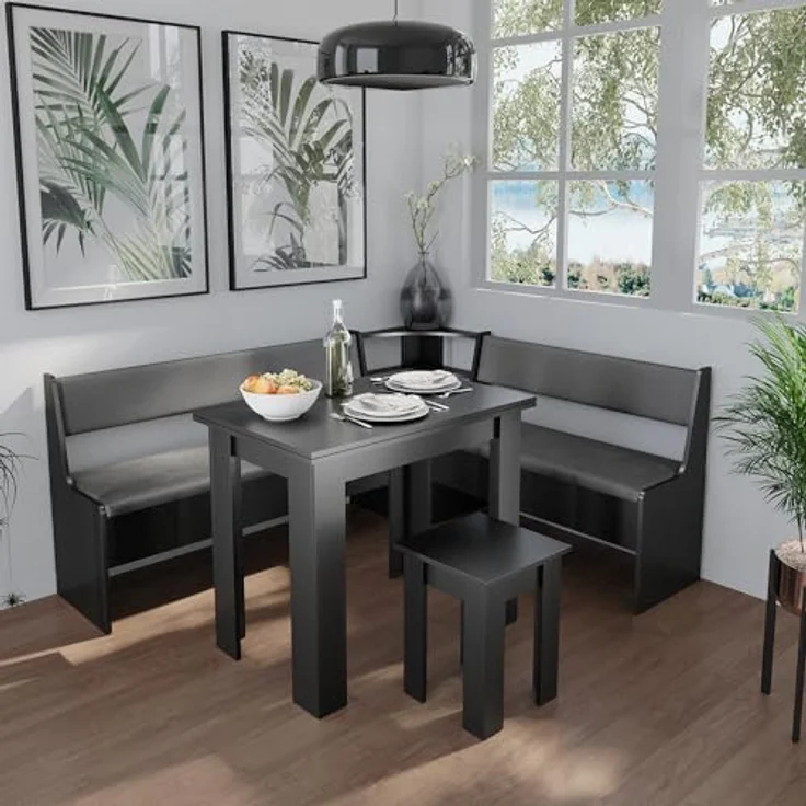 Vicco Eckbankgruppe Roman, Schwarz/Mooreiche, Holzwerkstoff, 180x80x150 cm, ausziehbarer Tisch für Esszimmer – Bild 4