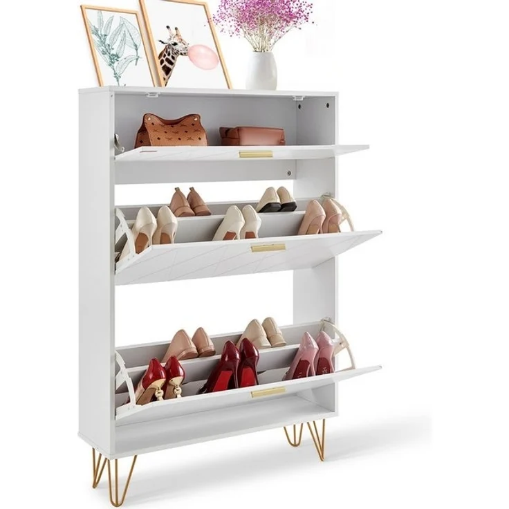 VEVOR Schuhschrank Schuhregal Weiß, 800 x 239 x 1200 mm Schuhkipper mit 3 Klappen – Bild 4