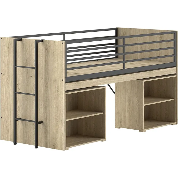 Halbhohes Bett mit Schreibtisch u. Regalen Sam 98 x 219 x 116.6 cm